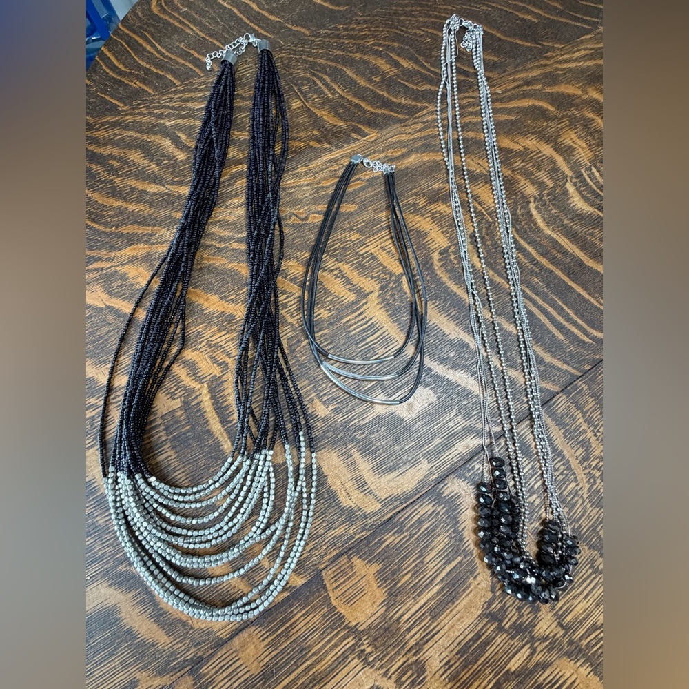 Multi-Strand Black and Silver Women’s Necklace Set